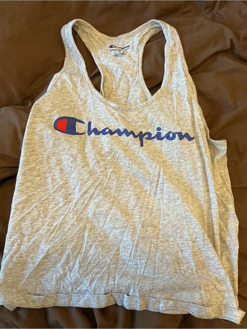 Champion Light Gray Racerback Tank with Blue and Red Logo